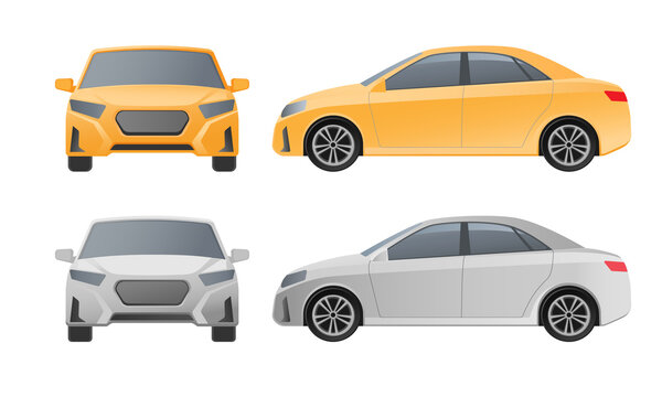 White yellow car, front and side view, isolated on white background. Vector illustration 