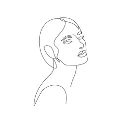Trendy Line Art Woman Drawing. Minimalistic Black Lines Drawing. Female Face Continuous One Line Abstract Illustration. Modern Scandinavian Design. Vector EPS 10