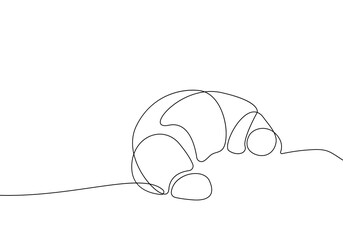 Croissant Continuous One Line Drawing on White Background. Croissant Minimal Line Drawing. Bakery Contour Modern Minimalist Illustration. Vector EPS 10