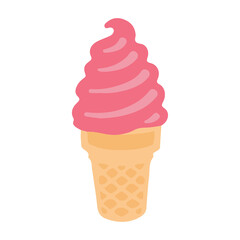 Waffle Cone Ice Cream Pink Cream creamy dessert Isolated On White Background Illustration Design Logo Template