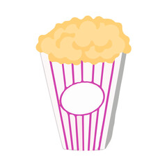 White & Pink striped bucket filled with popcorn Cinema icon on White Background Flat Illustration