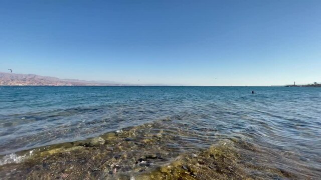 View of the Red Sea from the coral beach in Eilat, Israel