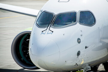 Fototapeta na wymiar Jet plane with turbojet engines and turbine