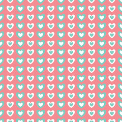 Valentine's Day hand drawn seamless pattern of cute pink, blue heart shapes, love symbol. Abstract romantic doodle sketch illustration for greeting card, invitation, wallpaper, wrapping paper, fabric
