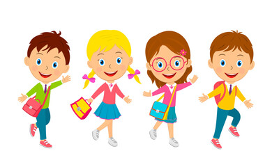 cute cartoon kids go with  bags