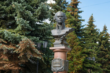 RYBINSK, Monument for Fedor Fedorovich Ushakov, Russian naval commander and admiral of the 18th century. Оn Ushakova boulevard, Yaroslavl region, Russia