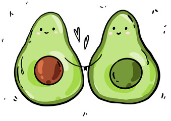 AVOCADO clipart avocado cute kawaii Cute cartoon avocado couple holding hands, Valentine's Day greeting card. Avocado love with hearts