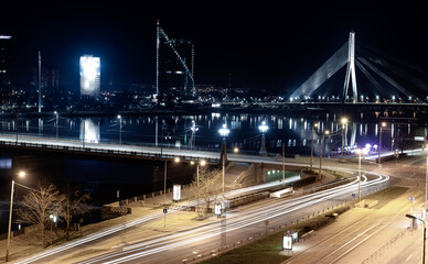 Fototapeta na wymiar Night view of the bridge over the Daugava river