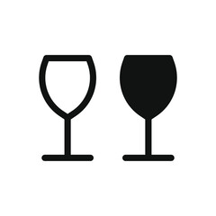 Wine glass vector icon. Cocktail drink symbol. Bar and restaurant wineglass sign. Package labe logo. Black silhouette islated on white background.