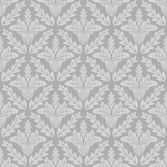 Damask floral seamless pattern gray background