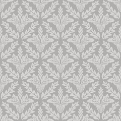 Damask floral seamless pattern gray background