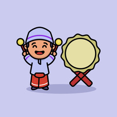 Cute kid playing drum Ramadan Kareem