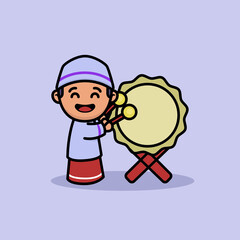 Cute kid playing drum Ramadan Kareem