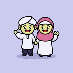 Couple muslim cute illustration