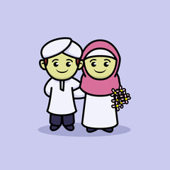 Couple muslim cute illustration