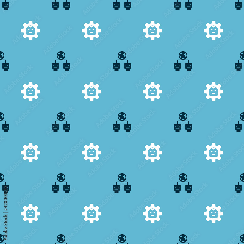 Poster Set Artificial intelligence and Robot on seamless pattern. Vector