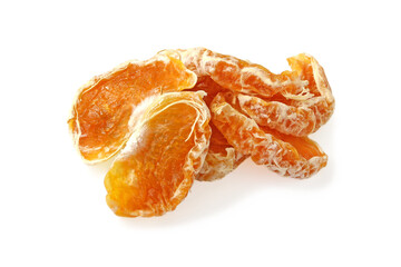 Several slices of dried tangerines isolated on white