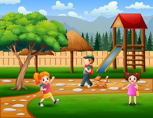 Park scene with the children illustration