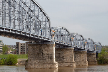 View of the Purple People Bridge From the Sawyer Point Park in Cincinnati, Ohio.