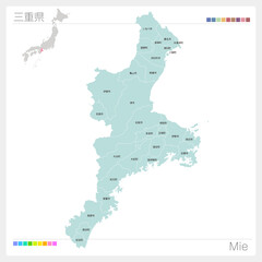 三重県の地図・Mie（市町村・区分け）