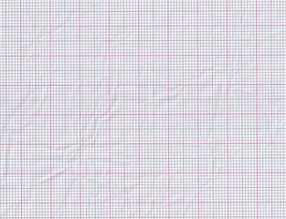 White crumpled paper. Red graph lines. White graph paper background texture.