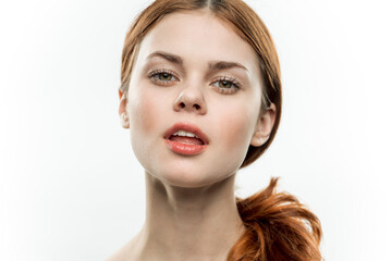 Fototapeta premium attractive woman sexy look glamor close-up light background