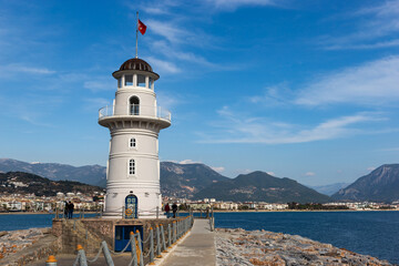 Fototapeta na wymiar Lighthouse on a mediterranean coast of Alanya. Turkey.