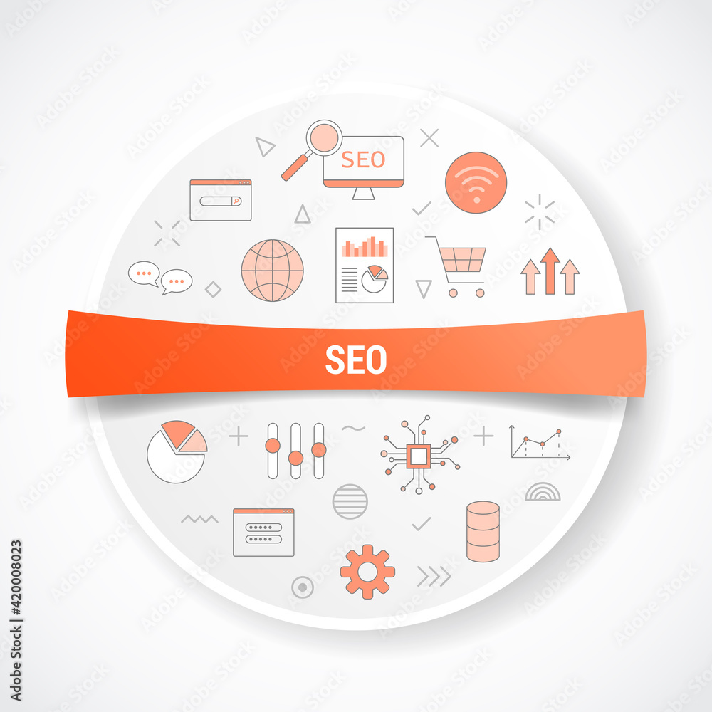 Poster seo concept with icon concept with round or circle shape
