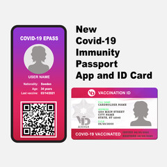Coronavirus Vaccine Immunity Mobile App Passport. Vector Infographic. Covid-19 presentation slide template. 2019-ncov ui ux info graphic design. 2021 travel rules.