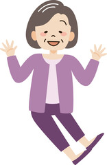 嬉しくてジャンプするおばあさん（主線なし）