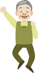 嬉しくてジャンプするおじいさん（主線なし）