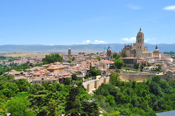 Fototapeta na wymiar View of Segovia old town and Segovia cathedral, Spain