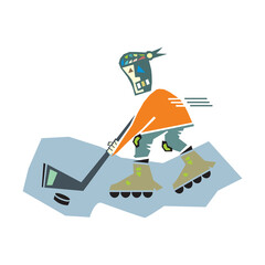 Boy playing in ice hockey on white background in EPS10