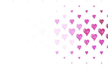 Light Pink vector pattern with colorful hearts.