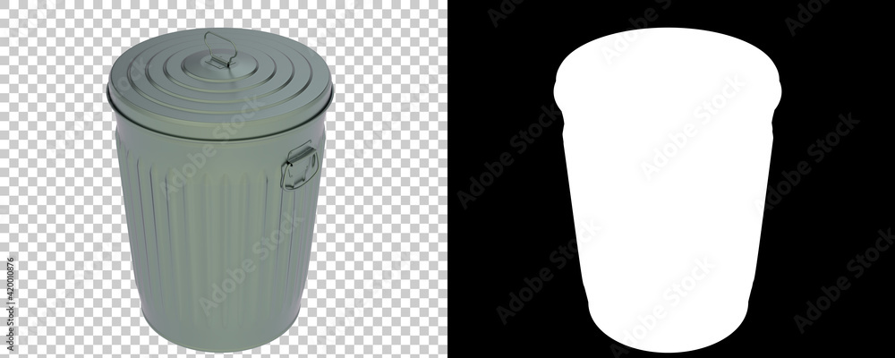 Poster metallic trash bin isolated on background with mask. 3d rendering - illustration