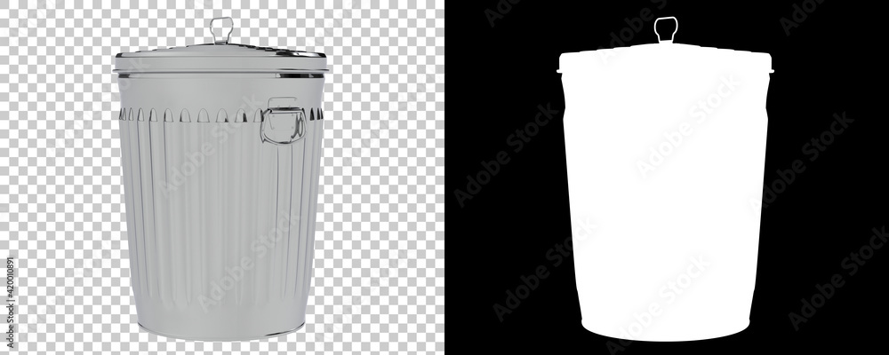 Poster metallic trash bin isolated on background with mask. 3d rendering - illustration