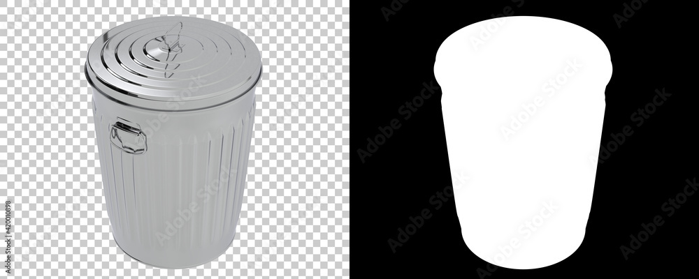 Poster metallic trash bin isolated on background with mask. 3d rendering - illustration