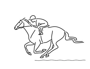 Jockey riding race horse. Isolated on white background. Vector illustration