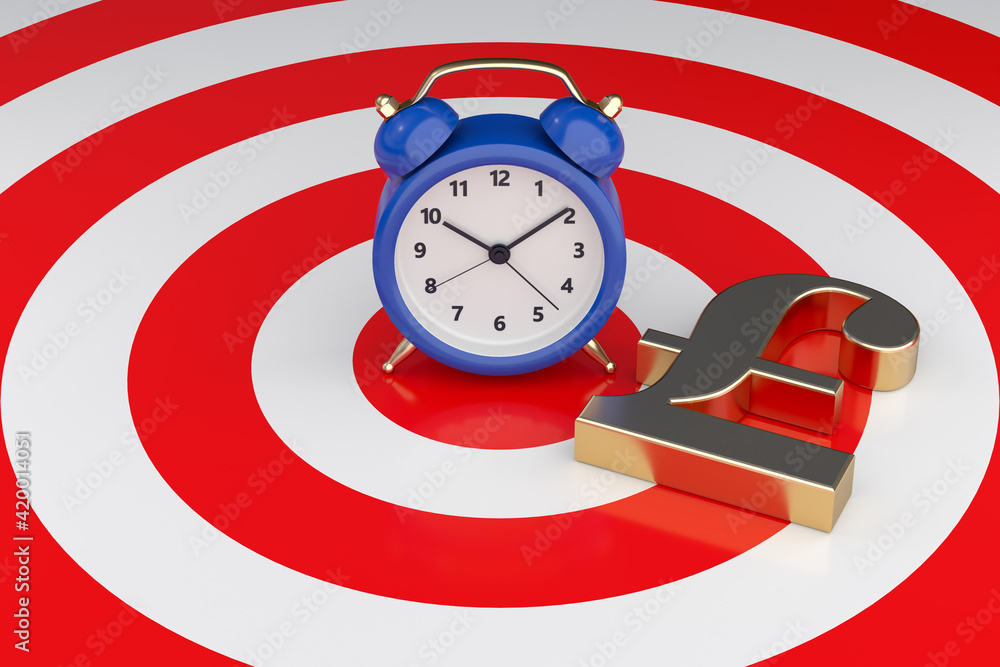 Aufkleber alarm clock and pound symbol on the target background. 3d rendering