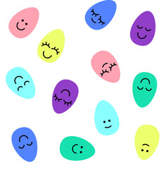 Happy Easter eggs seamless pattern. Easter eggs with smile or emoji. Pastel colors. Vector illustration.
