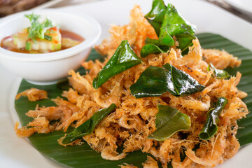 Deep fried tiny crispy shrimps