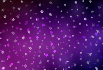 Dark Pink vector layout with bright snowflakes, stars.