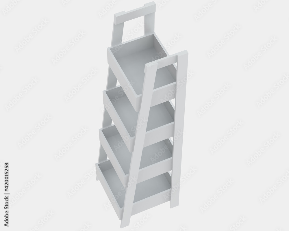 Poster shelf isolated on grey background. 3d rendering - illustration
