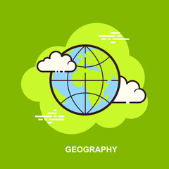 Geography world map on green background flat concept design