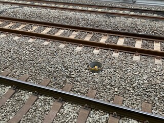 Triple railway tracks on ballast