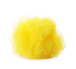 New yellow shower puff isolated on white