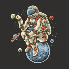 astronaut coffee design illustration © san