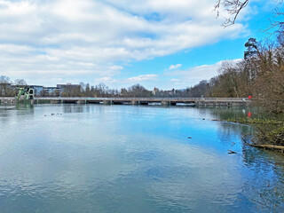 Dam of the Bremgarten hydroelectric power plant on the river Reuss - Switzerland (Schweiz)