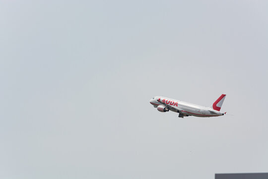 DUESSELDORF, NRW, GERMANY - JUNE 18, 2019:
Airplane of the Lauda Air at the international airport in Dusseldorf
