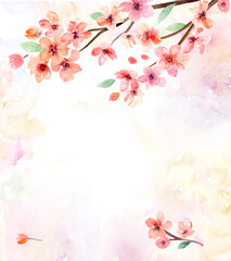 Fototapeta na wymiar Watercolor flowers. Sakura. Set of watercolor flowers, leaves and branches 
